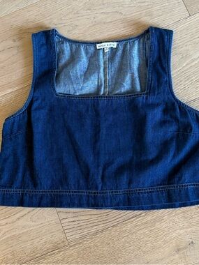 Moon River Denim Tank Top Square-Neck Crop Tank Size Large